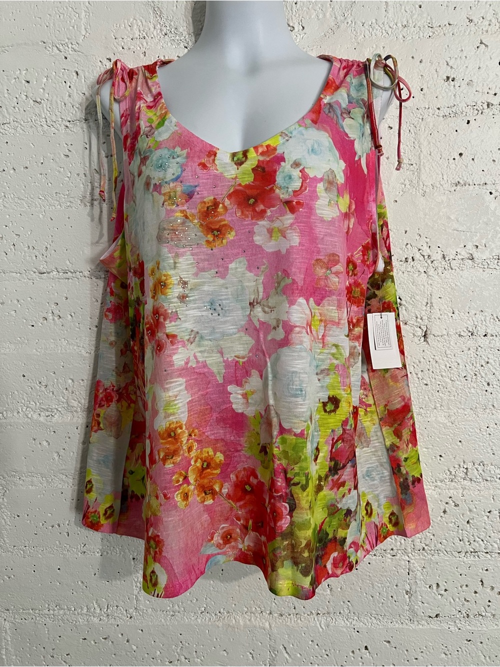 Concepts Womens Top XL Pink Floral Sleeveless Scoop V Neck NEW AA20